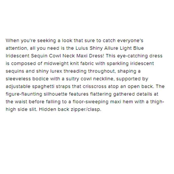 LuLus Shiny Allure Light Blue Iridescent Sequin Cowl Neck Maxi Dress - Picture 6 of 9